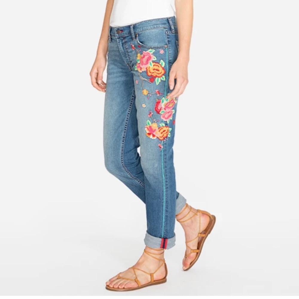 Johnny Was The Blossom Boyfriend Embroidered Jeans